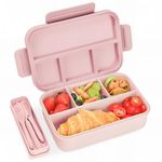 Bugucat Lunch Box 1300ML,Leak-Proof Bento Lunch Box with 4 Compartments,Kids Lunch Box Bento Box Adult with Cutlery, Snack Boxes Bento Boxes with Compartments for School Kindergarten Office,Pink