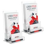 NIUBEE 2-Pack Acrylic Brochure Holder 4‘’ , Clear Brochure Display Stand with Acrylic Business Card Holder, Plastic Flyer Display Stand for Magazine, Pamphlet, Booklets, Menu, Journals, Business Card.