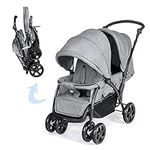 COSTWAY Double Seat Pushchair, Foldable Twin Tandem Stroller with Adjustable Backrest, Push Handle & Footrest, 5 Points Safety Belts, Sunshade & Storage Basket, for from Birth to 15kg (Grey)