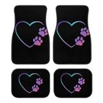 Tomeusey All-Weather Car Floor Mats - Car Carpet Mats, Paw Heart Print Car Mats with Anti-Slip Rubber Backing & Driver Heel Pad Fit for SUV Vans Sedans Trucks