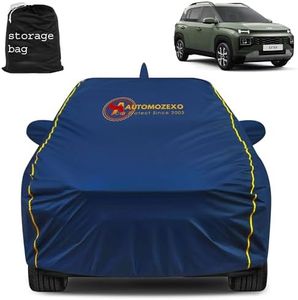 AUTOMOZEXO Hyundai Exter Car Cover for All Weather Protection with Mirror & Antena Pocket Inner Cotton Layer Triple Stitched Waterproof Cover with Adjustable Belt Bottom Elastic to Secure Fit (Blue)