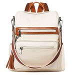 Telena Backpack for Women Vegan Leather Backpack Large Travel Backpack, College Shoulder Bag with Tassel Oil Wax Beige Brown