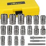 20Pcs Extended Version Bolt Extractor Set, Impact Bolt & Nut Remover Set, Stripped Lug Nut Remover, Extraction Socket Set for Removing Damaged, Frozen, Rusted, Rounded-Off Bolts, Nuts & Screws