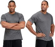 DEVOPS 2 or 5 Pack Men's UPF 50+ Sun Protection Moisture Wicking Dry-Fit Short Sleeve Workout V-Neck Shirts, 4# (V-neck_2 Pack) Carbon Heather, Medium