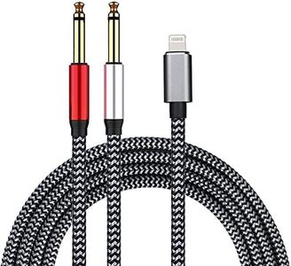 Lightning to Dual 6.35mm 1/4" TS Mono Stereo Y-Cable Splitter Lightning to Dual 1/4 inch Audio Cable Compatible for iPhone14/13/12/11/X/8/7/iPad,Amplifier, Speaker, Headphone, Mixing Console 6.6Feet