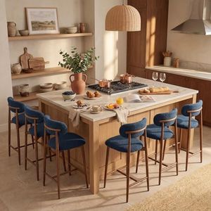 MOLENE Metal Bar Stools Set of 6, 26″ Counter Height Bar Stools with Backs, Mid Century Modern Upholstered Barstools for Kitchen Island, Dining Room, Navy