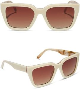 DIFF Amara Square Oversized Sunglasses for Women | 100% UV Polarized Protection | Courtside Ivory Gilded Tortoise + Brown Gradient