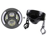 SKUNTUGUANG 7 inch Round LED Motorcycle Headlight with White DRL, Yellow Turn Signal and 7 Lamp Housing Bucket with 32-40mm Motorcycle Front Fork for Harley Davidson