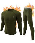 CL convallaria Men's Thermal Underwear Set Long Johns Hunting Gear Fleece Lined Base Layer Top & Bottom Cold Weather Army Green