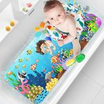 XIYUNTE Baby Bath Mat Non Slip Anti Mould, Baby Bath Mats Non Slip, 100x40cm Extra Long Bath Mat Non Slip Kids Shower Mat with Suction Cups & Drain Holes, Machine Washable, Cute Child