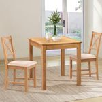 Hallowood Furniture Hereford Oak Dining Table and Chairs Set 2, Small Kitchen Table (75cmx75cm) & Cross Back Chairs in Beige Seat Pads, Square Dining Table Set for Home & Cafe