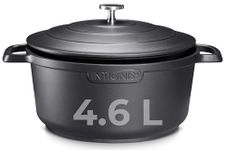 Premium 24cm/ 4.6L Non Stick Casserole Dish with Lid - Versatile Oven to Hob Heavy Duty - Induction Ready, German Greblon Coating for Chemical Free Cooking - Matt Black