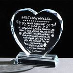 Glass Heart Plaque Ornaments Gifts for Wife, Birthday Keepsake with I Love You Presents for Her from Husband on Anniversary Valentines Mother's Day Christmas