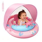 Baby Swimming Float with Canopy UPF 50+ Sun Protection, Adjustable Safety Seat & Toy, Inflatable Baby Pool Float for Infants Toddlers 6-36 Months, Dual Airbag Safe Design
