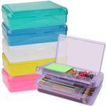 6 PCS Pencil Box,Large Capacity Double Layer Pencil Box,Hard Pencil Case with Snap-tight Lid, Plastic Pencil Box for Office School Supplies,Storage Organizer Pen Boxes for Gel Pens Erasers Pen-Colored