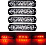 Ricoy 4X Amber 6 Car Truck LED Rock Emergency Beacon Warning Hazard Flash Strobe Underbody Light Bar 11.3 * 2.82CM Red