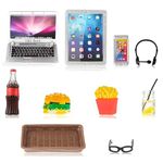 simarro 10Pcs Dollhouse Learning Accessories Set, 1:12 Scale Miniature Simulation Food Metal Laptop Mobile Phone and Tablet Mini Glasses Hamburger Cola Fries Drinks Tray