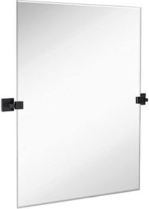 Hamilton Hills 30x40 inch Pivot Wall Mirror Including Matte Black Squared Wall Brackets | Frameless Bathroom Mirror | Rectangular Adjustable & Tilting Vanity | Modern Farmhouse Wall-Mounted Mirrors