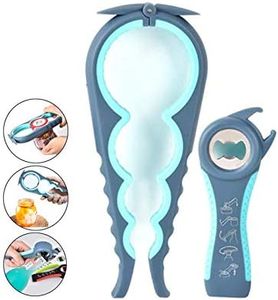 Jar Opener,Manual Can Opener, 5 in 1 Multi Function Can Opener Bottle Opener Kit,Easily Apply for a Variety of Kitchen Cans,Bottles,Jar,Beer and Soda Pops,Silicone Hand Gripper Aid (Blue)