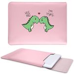 Cartoon Couple Dinosaur Laptop Sleeve Case for MacBook Air 13/MacBook Pro 13 (13 13.3 13.5 inch),Soft Leather for MacBook Bag Can be Used as Mouse Pad and Laptop Desk Pad,for Women Girl,Pink