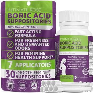 Boric Acid Vaginal Suppositories - 30 Count (600mg) + 7 Applicators - Made in USA - Helps Fight Against BV, Yeast Infections, Odor - Promote pH Balance for Women Vaginal Health