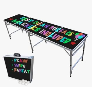 PARTYPONG 8-Foot Black Dry Erase Beer Pong Table w/Erasable Markers & Pong Balls