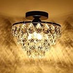 Luupyia Mini Crystal Chandelier Ceiling Light Small, Modern Crystal Ceiling Light for Hallway Ceiling Light Fixtures Flush Mount Black Crystal Chandelier