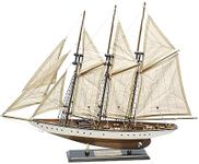 SAILINGSTORY Wooden Sailboat Model Ship Sailboat Decor 24" Schooner Atlantic 1:60 Scale Replica Ivory and Walnut Antique Finish