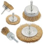 5 Pcs Wire Brush Wheel for Drill, Brass Wire Brush for Drill, 1/4 Inch Hex Shank, Wire Brush Drill Bit, Wire C up Brush for Rust Removal, Wire Brush Drill Attachments