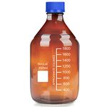 stonylab Storage Bottles with GL45 Screw Cap, 2000 ml Amber Borosilicate Glass Graduated Round Storage Bottle for Lab Reagent Media Storage Bottles with Blue Screw Cap, 1 Pack