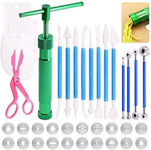 Rustark 17 Pcs Cake Decorating Supplies Modeling Tool with Stainless Steel Clay Extruder Sugar Paste Gun, Ball Stylus Dotting Tool, Clay Cake Sculpture Tool, Cake Fondant Decoration Tool Kit