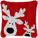 Deer Red Latch Hook Christmas Pillow Kits for Adults and Starter DIY Cushion Cross Stitch Latch Hook Rug Kits Crochet Yarn Kits Needlework Crafts 17'' X 17''