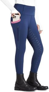 FitsT4 Sports Girls Full Seat Riding Tights High Waist Kids Equestrian Breeches Horse Schooling Pants Zipper Pockets Blue Pink Size XL