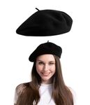 tintoke Ladies Beret Hat,French Beret hat,Wool Beret hat Women,Lady Wool French Beret,Warm Beret Cap,Wool Beret Hat,French Beret Hat Adjustable Wool Casual Classic Solid Color Winter Hats(Black)