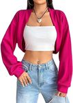 GORGLITTER Women's Color Block Striped Bolero Shrug Sweater Long Sleeve Open Front Crop Cardigan Top Outerwear Hot Pink Medium