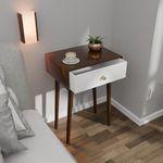 ETIQUETTE ART Modern Bedside Table with Solid Wood Legs, Minimalist and Practical End Side Table with Drawer Storage, Easy Assembly (Brown & White)