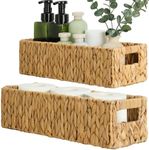 Graciadeco Nesting Small Wicker Basket, Water Hyacinth Toilet Paper Baskets Bathroom Organizer Woven Long Narrow Baskets for Organizing Pantry Bathroom Toilet Tank, 2 Pack