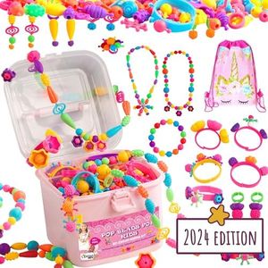 Orian Pop Beads Jewelry Making Kit for Girls, 550+ Piece Set for Girls Ages 3 and Up,Colorful Snap Beads,Bracelet,Necklaces and Rings Unicorn Gift Bag