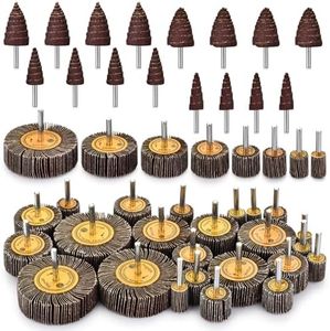 Abrasive Flap Wheel Sander Set, 48 Pcs Drill Sanding Attachment, 80 Grit Flap Wheel for Die Grinder, 1/4" Shank Aluminum Oxide Cone Shape Abrasive Sandpaper Flap Sanding Wheel for Remove Rust