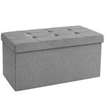 SONGMICS Storage Ottoman, Padded Foldable Bench, Chest with Lid, 80L Capacity, Holds up to 300 kg, for Bedroom, Hallway, Living Room, Light Grey LSF84GYX