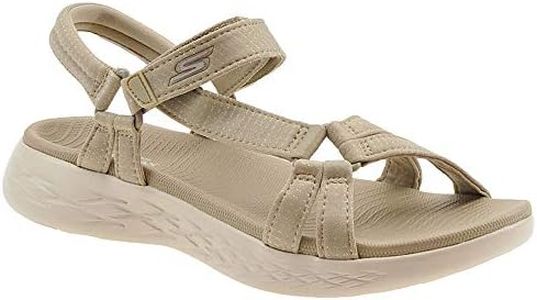 Skechers Women's On-The-go 600-Brilliancy Sport Sandal, Beige/White, 8 Wide