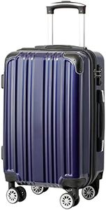 Coolife Luggage Expandable(only 28") Suitcase PC+ABS Spinner 20in 24in 28in Carry on (navy new, L(28in))