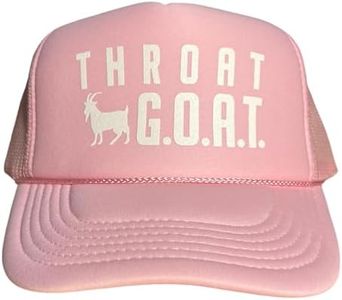 Throat Goat Snapback Trucker Hat for Men or Women, Vintage Fit with Funny Novelty Graphic, Custom Mesh Cap Light Pink