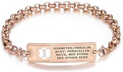 Divoti Medical Alert ID Bracelet - Custom Engraved Classic Medical ID Bracelets - Stainless Steel Rolo Chain with Lobster Claw - Durable & Adjustable Fit — PVD Rose Gold/WH/7.5"