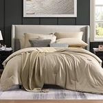 Geniospin Queen Comforter Set - 7 Pieces Comforter Queen Size, Soft Solid Bedding Set for All Season, Textured Bed in a Bag with Sheets, Pillowcases & Shams (Oatmeal, 90''x90'')