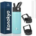 Konokyo Insulated Water Bottle 18oz Stainless Steel Water Bottles With 3 Lids Sports Water Bottle,Turquoise