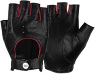 GSG Women's Fingerless Leather Gloves Driving Motorcycle Gloves Unlined Half Finger Contrast Color Black Large