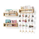 BBLIKE Nursery Book Shelves Set of 3 - Floating Shelves for Wall with Photo Hanging Display, Wood Wall Mounted Shelves, Hanging Nursery Furniture for Toy Storage and Playroom, Kids Room, Nursery Decor