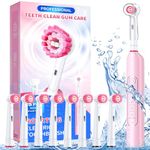 TEETHEORY Rotating Electric Toothbrush for Adults with 8 Brush Heads, Deep Clean Rechargeable Electric Toothbrush with 4 Modes and 2 Min Smart Timer, Last 30 Days and IPX7 Waterproof Pink