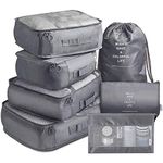 House of Quirk 7Pcs Set Travel Organizer Packing Cubes Lightweight Travel Luggage Organizers With Laundry Bag Or Toiletry Bag (Grey, Fabric), 12 Cm,30Cm